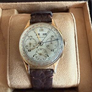 Gallet Vintage Chronograph Watch in 18k Solid Gold with Day, Date and month